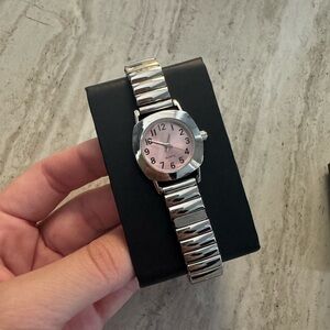 Silver and Pink Watch- stretchy band